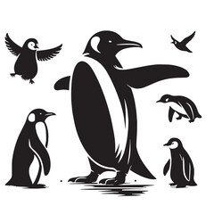 Obraz premium Black Color Penguin Silhouette Vector Illustration, Solid White Background