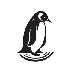 Black Color Penguin Silhouette Vector Illustration, Solid White Background