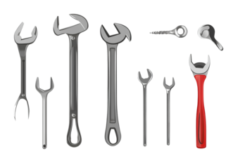  Set of tools, pliers, and a wrench on a transparent background png 