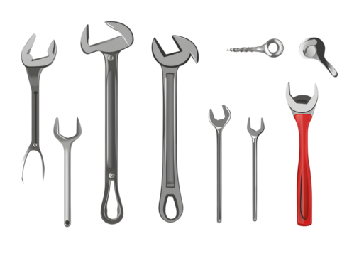 Set of tools, pliers, and a wrench on a transparent background png