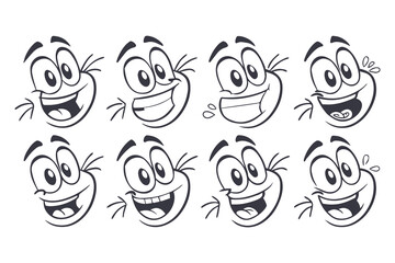 A Whimsical Collection of Funny Cartoon Faces: Expressive Characters Displaying a Variety of Emotions.