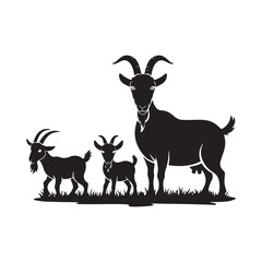  set vector various goat, goat in the grass silhouette