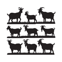  set vector various goat, goat in the grass silhouette