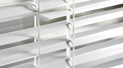 Close-up of White Wooden Venetian Blinds Texture