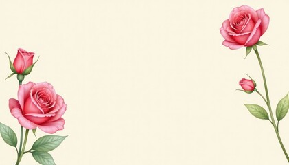 Delicate watercolor roses on a cream background, art, background, pretty