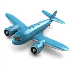 This is a model of a blue airplane sitting on a white surface