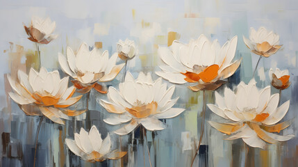 Thick brush strokes impressionistic flower lotus flowers background poster decorative painting 