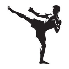 Daring Kickboxer silhouette, fearlessly stepping into the fight - Martial Arts illustration - Minimalist Kickboxer vector - Combat silhouette

