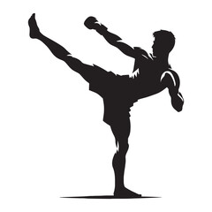 Elite Kickboxer silhouette, throwing a lightning-fast punch - Martial Arts illustration - Minimalist Kickboxer vector - Champion silhouette

