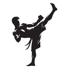 Agile Kickboxer silhouette, striking with precision and speed - Martial Arts illustration - Minimalist Kickboxer vector - Warrior silhouette

