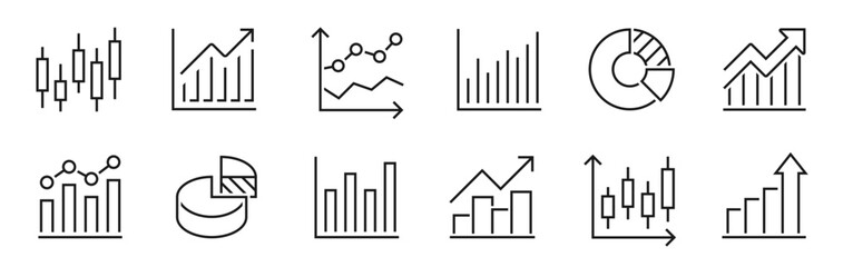 Growing graph icon set. Chart, diagram, performance, growth success, arrow, grow, profit. Progress bar - stock vector.