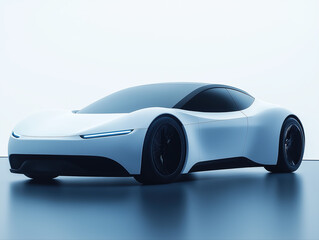 Voiture &eacute;lectrique blanche et bleue au design &eacute;pur&eacute; et futuriste