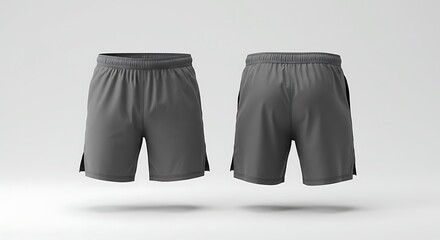 Grey Athletic Shorts Mockup: Front and Back View