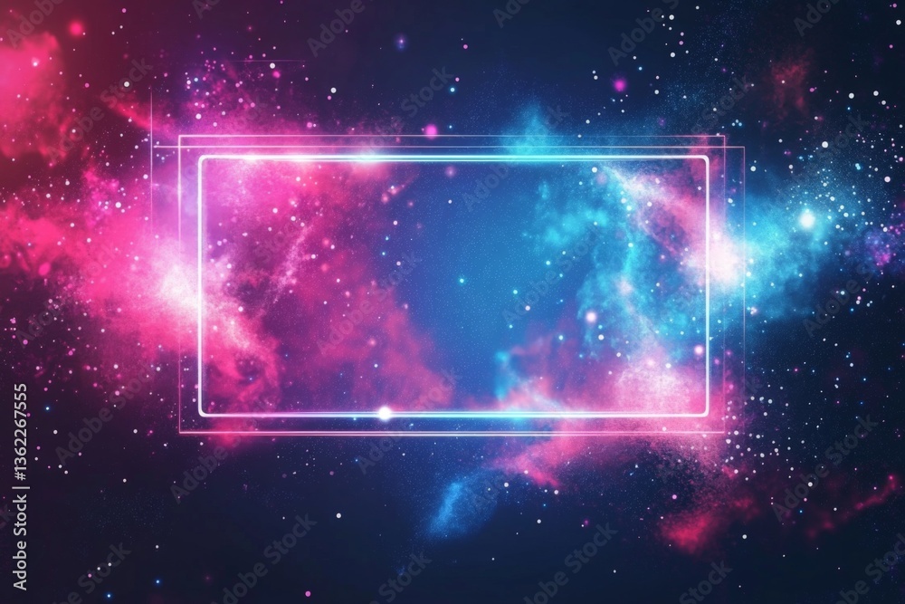 Aufkleber colorful cosmic background with glowing frame and vibrant interstellar patterns at night