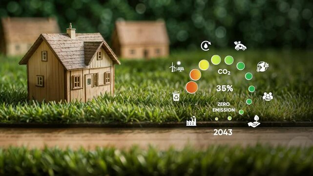 CO2 Emissions Reduction Progress Indicator in Nature.Eco-Friendly Transition Concept with Climate Action .