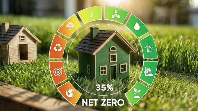 Net Zero emissions concept.Eco-Friendly Living Concept with Renewable Resources and Energy Efficiency