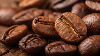 Fototapeta premium A close-up of roasted coffee beans, showcasing the rich texture and aroma of coffee. 