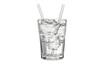Refreshing Iced Water In A Tall Glass With Two Straws, A Perfect Summer Thirst Quencher On A Hot Day Isolated on Transparent Background