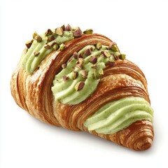 Freshly baked pistachio croissant with a creamy green filling