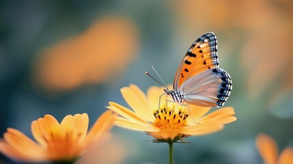 A beautiful butterfly rests gracefully on a bright yellow flower