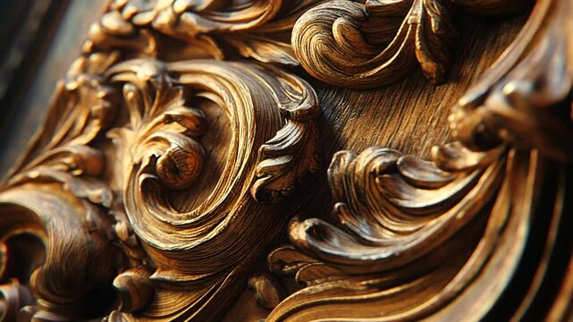 Intricate Golden Wood Carving: A Close-Up of Baroque-Style Ornamentation