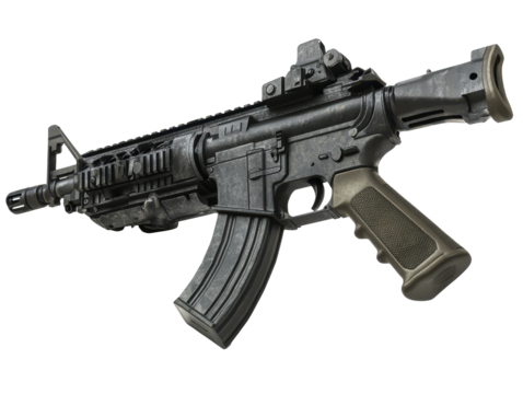 Isolated modern black assault rifle