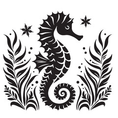 Black Color Seahorse Silhouette Vector Illustration, Solid White Background