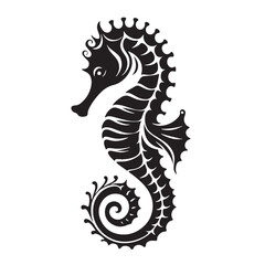 Obraz premium Black Color Seahorse Silhouette Vector Illustration, Solid White Background