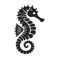 Black Color Seahorse Silhouette Vector Illustration, Solid White Background