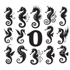 Black Color Seahorse Silhouette Vector Illustration, Solid White Background