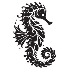 Black Color Seahorse Silhouette Vector Illustration, Solid White Background