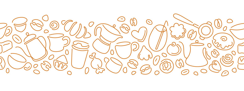 Bakery, dessert art pattern Line coffee, tea, cake