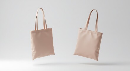 Two Elegant Peach Tote Bags Floating on White Background.  Perfect for Branding and Mockups.