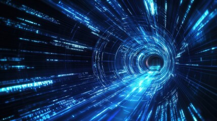 Obraz premium Blue digital speed tunnel lights, abstract tech background. illustration