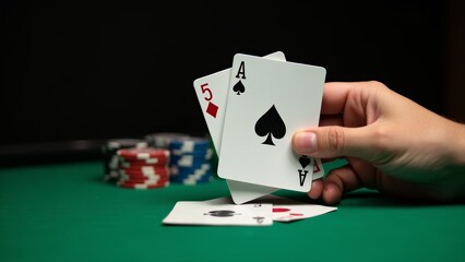 Hand Holding Ace-Five Playing Cards