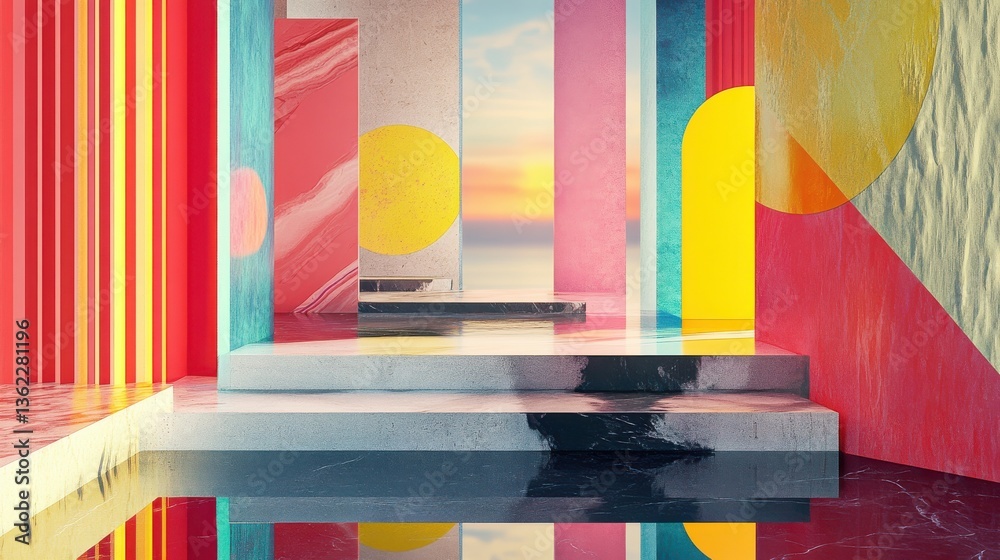 Poster abstract design studio for showcasing products featuring patterns rendered space with vibrant lines 
