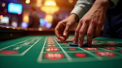 Fototapeta premium Roulette Player Placing Bet On Table