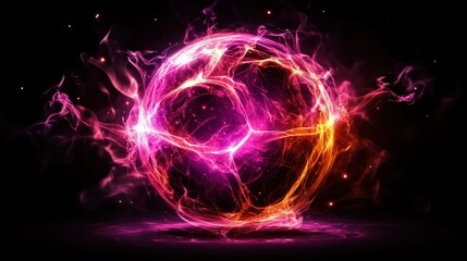 Obraz premium Glowing energy sphere, vibrant pink and orange hues, dark background