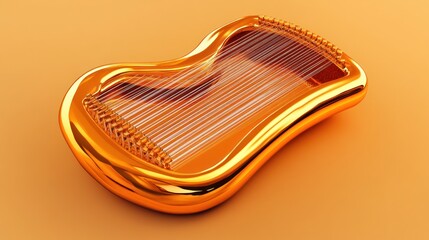 Obraz premium Golden lyre, curved body, strings. Abstract design