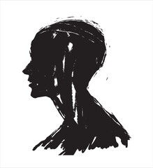 Vector illustration of head. Man drawn with charcoal. Hand drawn. Head profile. Rough drawing. Doodle art. Creative drawing. Portrait of man. Sketch in black patsel. Scribble art