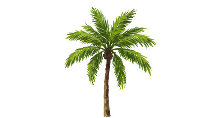 Fototapeta premium A vibrant watercolor painting depicts a single, tall palm tree against a transparent or white background, showcasing its lush green fronds and brown trunk.