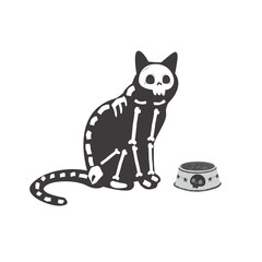 Skeleton Cat Decoration, White Background, Halloween 