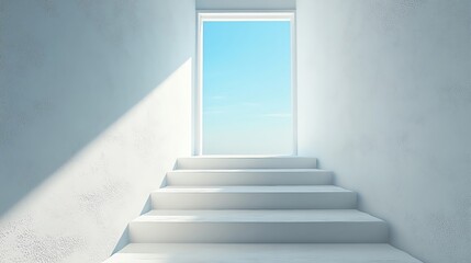 Bright stairway leading to an open door outdoors.