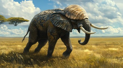 Fototapeta premium African Elephant in Savannah Landscape, Artistic Render