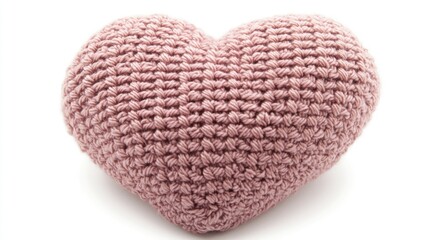 Pink Knitted Heart Isolated on White Background