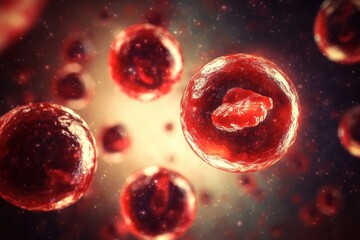 Naklejka premium Hematopoietic Stem Cell Surrounded by Differentiating Blood Cells