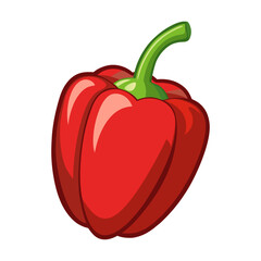 Red bell pepper isolated on white background. Cartoon style. Vector illustration.