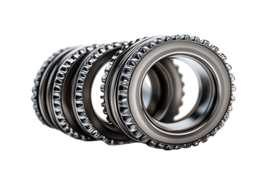 Precision-engineered Metal Rings Interlocked, Showcasing Intricate Detail And A Powerful Sense Of Industrial Strength Against A Stark Isolated on Transparent Background - Powered by Adobe