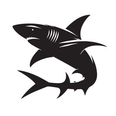 Black Color Shark Silhouette Vector Illustration, Solid White Background