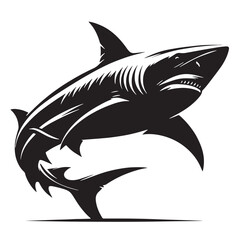 Black Color Shark Silhouette Vector Illustration, Solid White Background